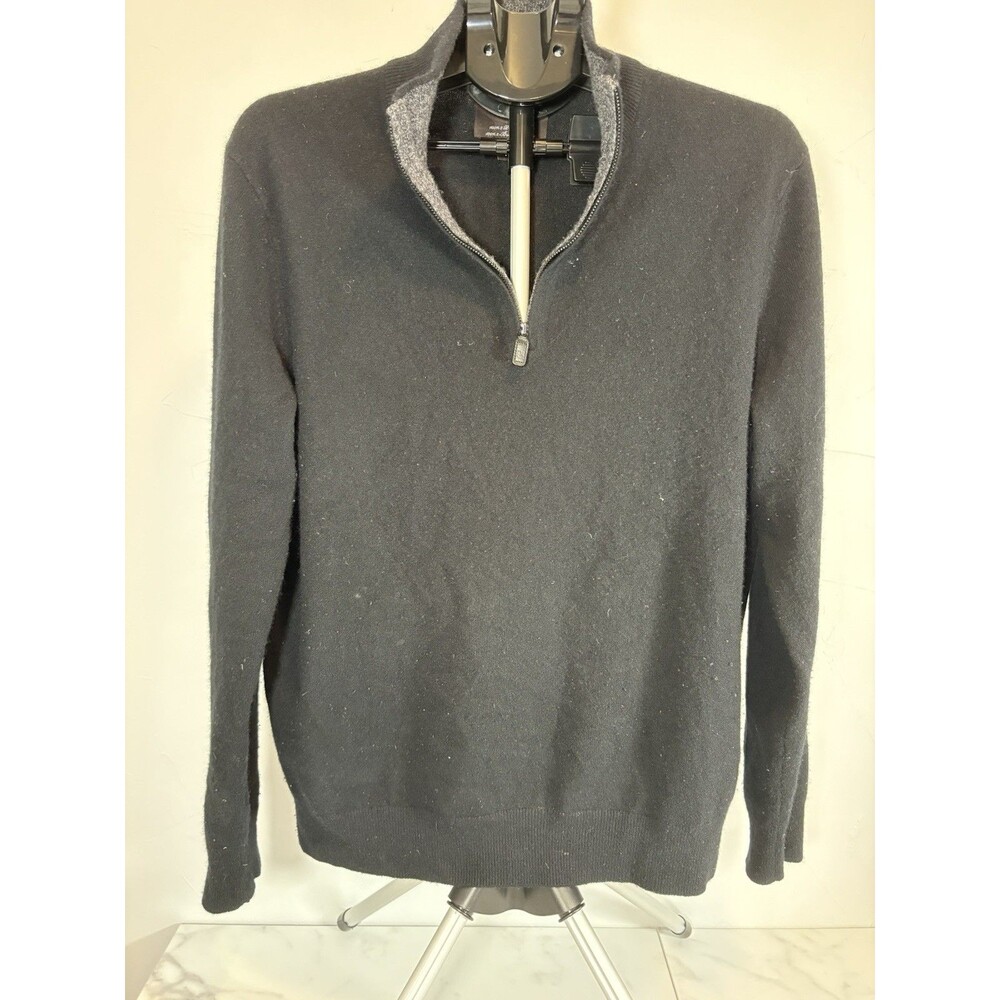 Black Brown 1826 100% 2 Ply Cashmere 1/4 Zip Men's Sweater Size Large